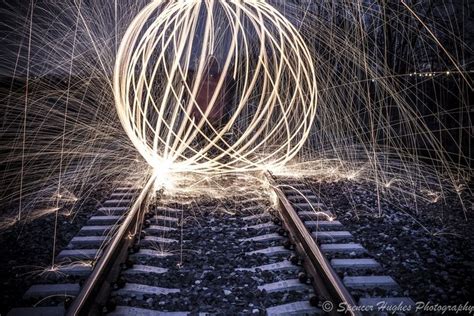 Long Exposure Steel Wool Lit On Fire Spun On A Photography At