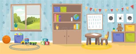 Kindergarten Or Kid Room Interior Vector Illustration Empty Cartoon