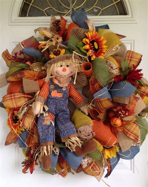 Burlap Wreath Fall Wreath Fall Decoration Fall Deco Mesh Scarecrow