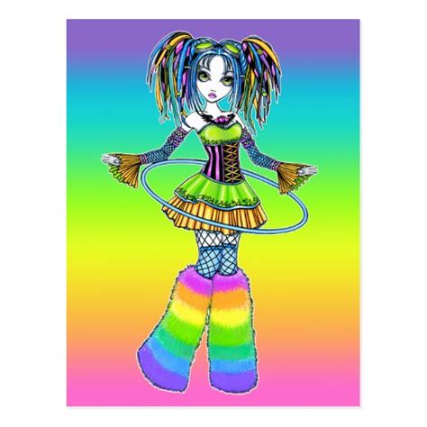 Luxie Rainbow Cyber Goth Hula Hoop Fae Postcard