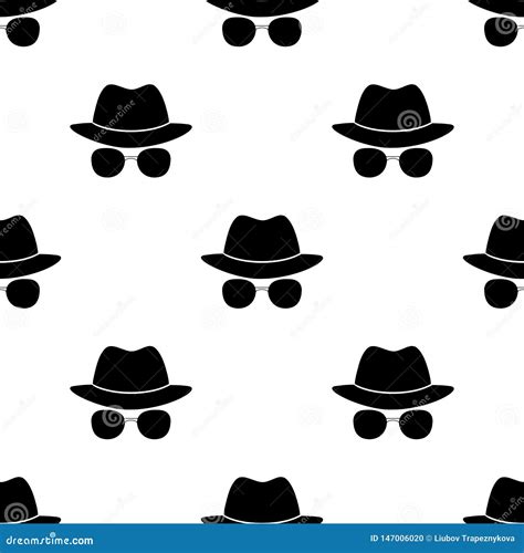 Secret Agent Icon In A Hat And Glasses Seamless Pattern Stock Vector