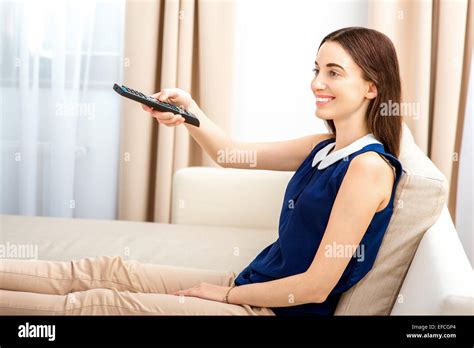 Woman Watching Tv Stock Photo Alamy
