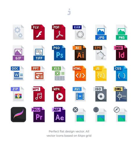 30 File Types Icons Flat By Justicon On Envato Elements Icon