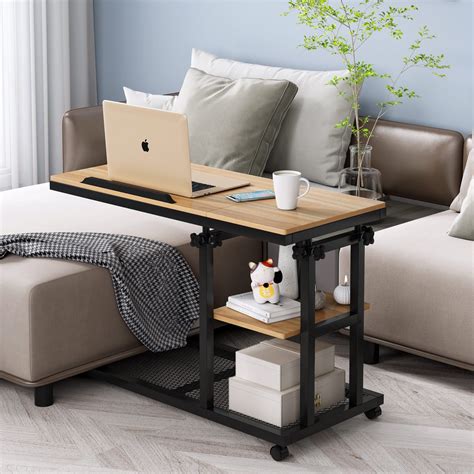 Tribesigns C Table Height Adjustable Snack Tray Table With Wheelswhite