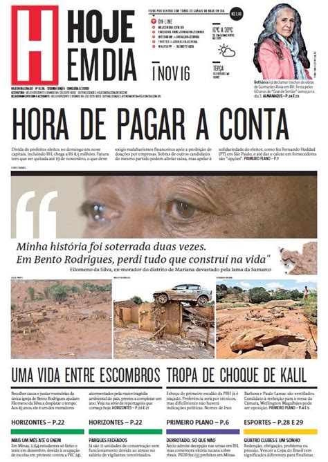 capa do dia 01 11 2016 hojeemdia jornal notícias news newspaper jornalismo acervo