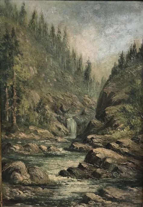 Mountain River Scene Landscape Painting American Early 20th Century