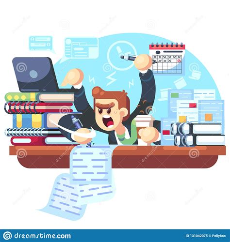 Man Overwork In Office Deadline Vector Illustration Manager Sitting
