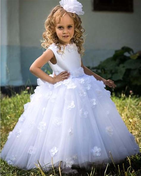 Cute Ball Gown White Flower Girl Dresses For Weddings Hand Made Flower