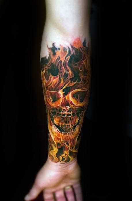100 awesome skull tattoo designs. 50 Flaming Skull Tattoos For Men - Blazing Bone Design Ideas