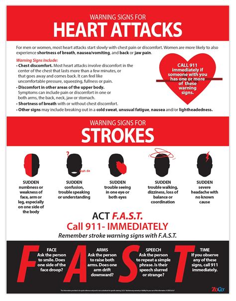 Symptoms Of Heart Attack And Stroke Poster Laminated 17 X 22 Inches