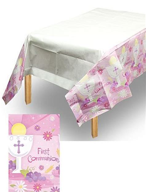 Blessed Sacrament First Communion Tablecloth Plastic Pink 54 X