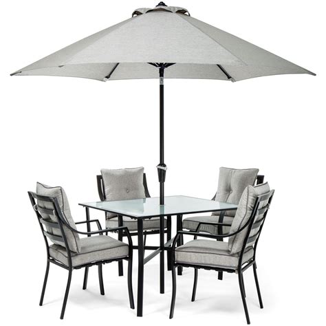 A cantilever umbrella has its base set to one side so that it provides shade without hogging space in your seating area. Lavallette 5PC Dining Set in Gray with Table Umbrella and ...