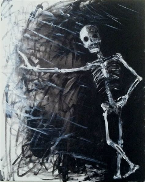 Tim Ozman Art Portfolio And Auctions Skeleton Leaning On Wall 16 X