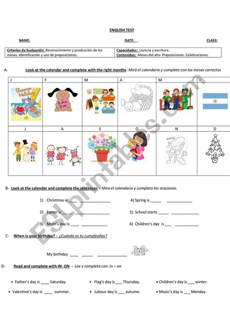 Months And Celebrations Esl Worksheet By Soleoviedoo