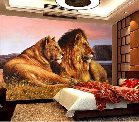 Lion And Lioness On A Plain 3d 5d 8d Wall Murals Custom Wallpaper