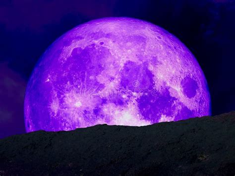 Super Purple Moon Back Middle On Mountain Stock Image Image Of