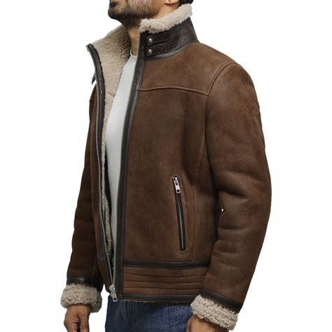 Men Genuine Shearling Sheepskin Spanish Merino Leather Jacket Vintage