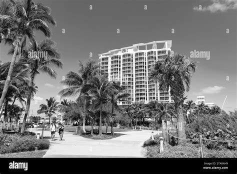 Miami, USA - March 20, 2021: south beach miami Neighborhood with public