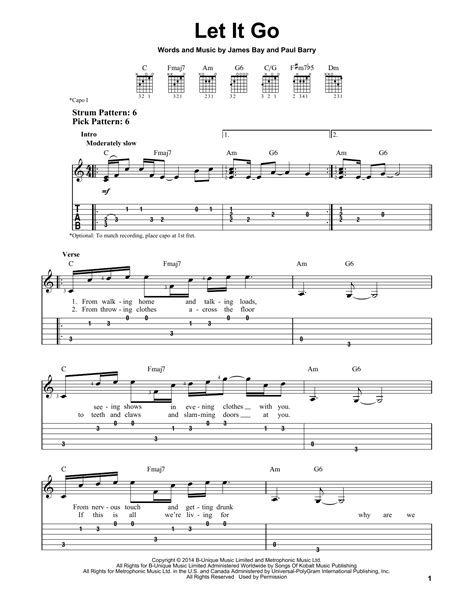 His more than 500 publications from the world's leading publishers, including alfred, the fjh music company, and schultz music publications, cover the range of classical and popular music at all levels, from beginning through professional. Let It Go sheet music by James Bay (Easy Guitar Tab - 163994)