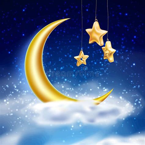 Vector Magic Night Sky With Moon Stars Cloud Royalty Free Illustration