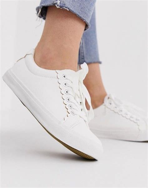 New Look Wide Fit Scallop Detail Trainer In White Asos White