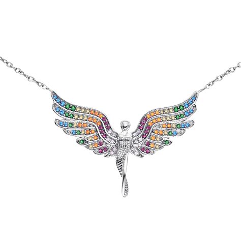 Angel Whisperer Silver Angel Multi Rainbow Pendant And Chain