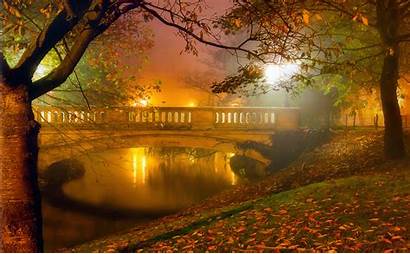Night Autumn Mist Park Bridge Misty Wallpapers