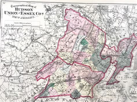 Hudson County Map Original 1872 New Jersey Atlas Union Etsy