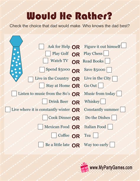 Free Printable Would He Rather Game For Fathers Day