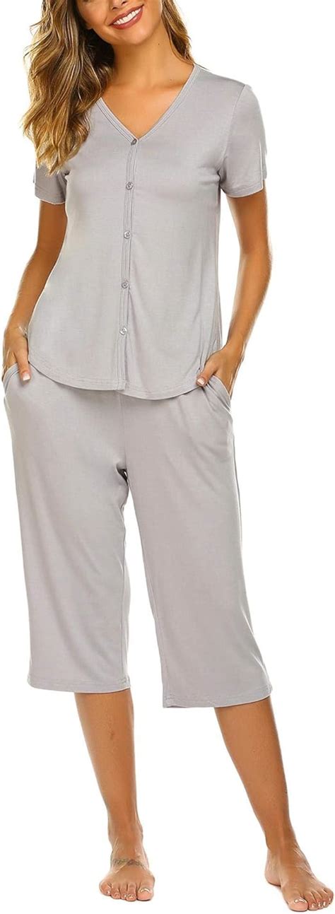Ekouaer Pajamas Set Short Sleeve Sleepwear Womens Button Up Top And