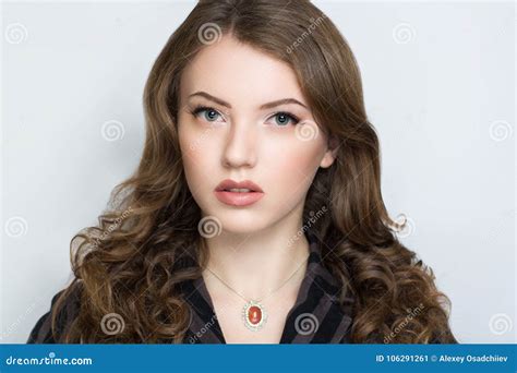 Woman With Curly Hair Nude Make Up Stock Image Image Of Caucasian