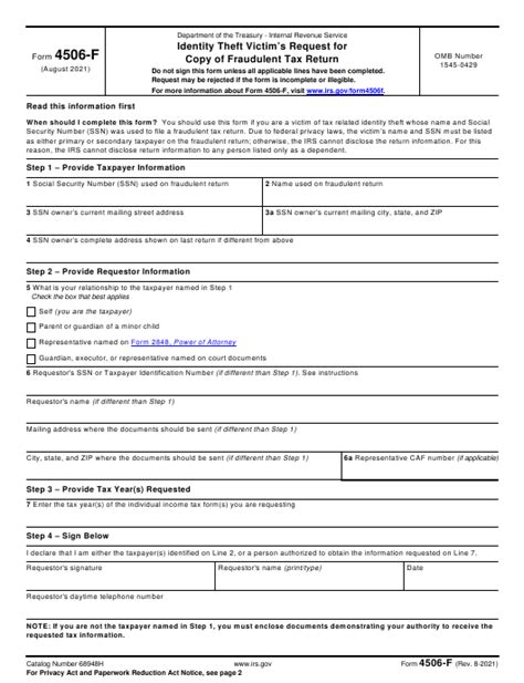 Irs Form 4506 F Download Fillable Pdf Or Fill Online Identity Theft