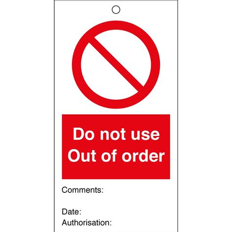 Maybe you would like to learn more about one of these? Do Not Use Out Of Order Safety Tags 80mm x 150mm Pack of ...