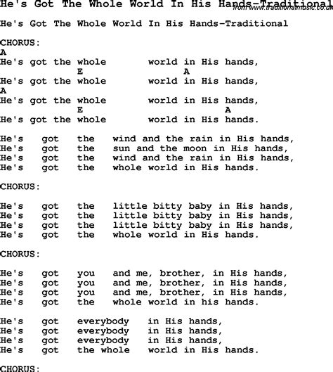 summer camp song he s got the whole world in his hands traditional with lyrics and chords for