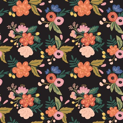 Premium Vector Vintage Flower Floral Pattern Background Bold Color