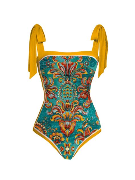Printed Tie Fashion One Piece Swimsuits