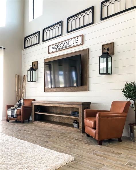 Wood Mount Trim Behind Tv On Accent Shiplap Wall Shiplap Living Room
