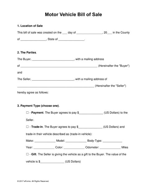 Free Bill Sale Forms Word Pdf Eforms Fillable Bill Of Sale Template