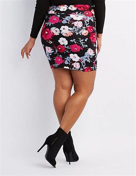 Plus Size Floral Bodycon Mini Skirt Mini Skirts Plus Size Outfits
