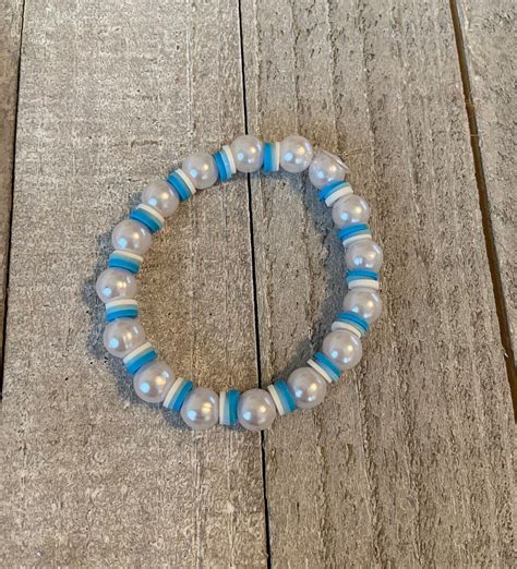 Blue Clay Bead And Pearl Bracelet Etsy