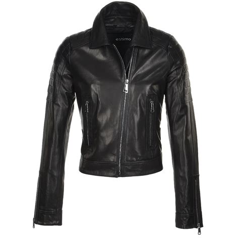 Ladies Short Cropped Vegetable Tanned Leather Biker Jacket Blackdaniela