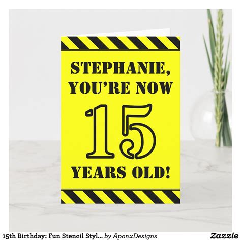 15th Birthday Fun Stencil Style Text Custom Name Card 86 Birthday