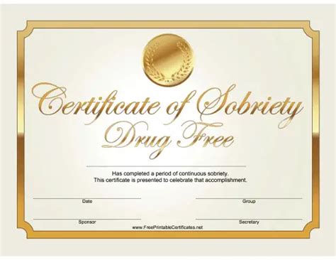Drug Free Certificate Gold Printable Certificate