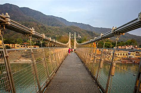 Ram Jhula Suspension Bridge Over Ganges River In Rishikesh India