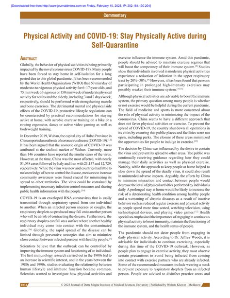 Pdf Physical Activity And Covid‑19 Stay Physically Active During