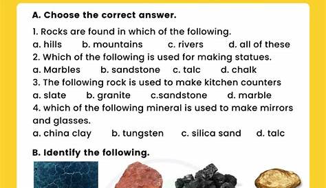Download Free EVS Class 2 Rocks and Minerals Worksheets with Answer Key