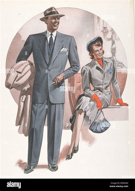 1940s Suit Fashion Design Illustration Stock Photo Alamy