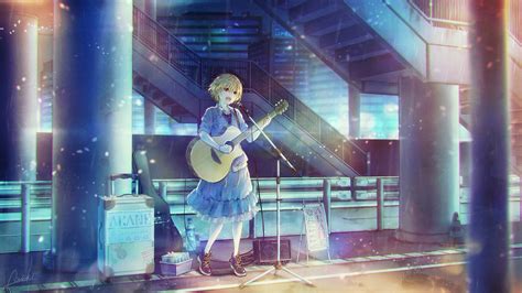 Download 2500x1406 Anime Girl Guitar Instrument Music