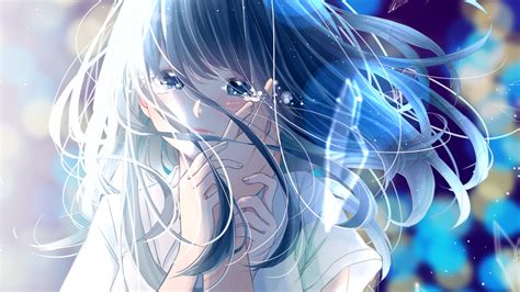 Download 1920x1080 Anime Girl Crying Romance Long Hair Tears Hands Wallpapers For