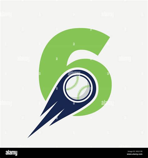 Letter 6 Baseball Logo Concept With Moving Baseball Icon Vector